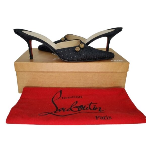 Christian Louboutin Satin Patterned Heeled Mules - Picture 8 of 8